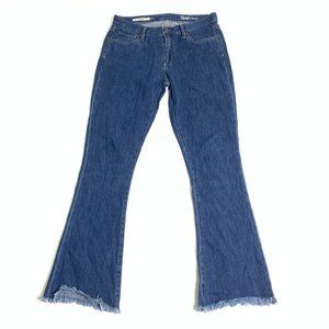 GAP Summer Flare Jeans Raw Hem Frayed Size 27 Cotton Denim Mid Rise 30" Inseam